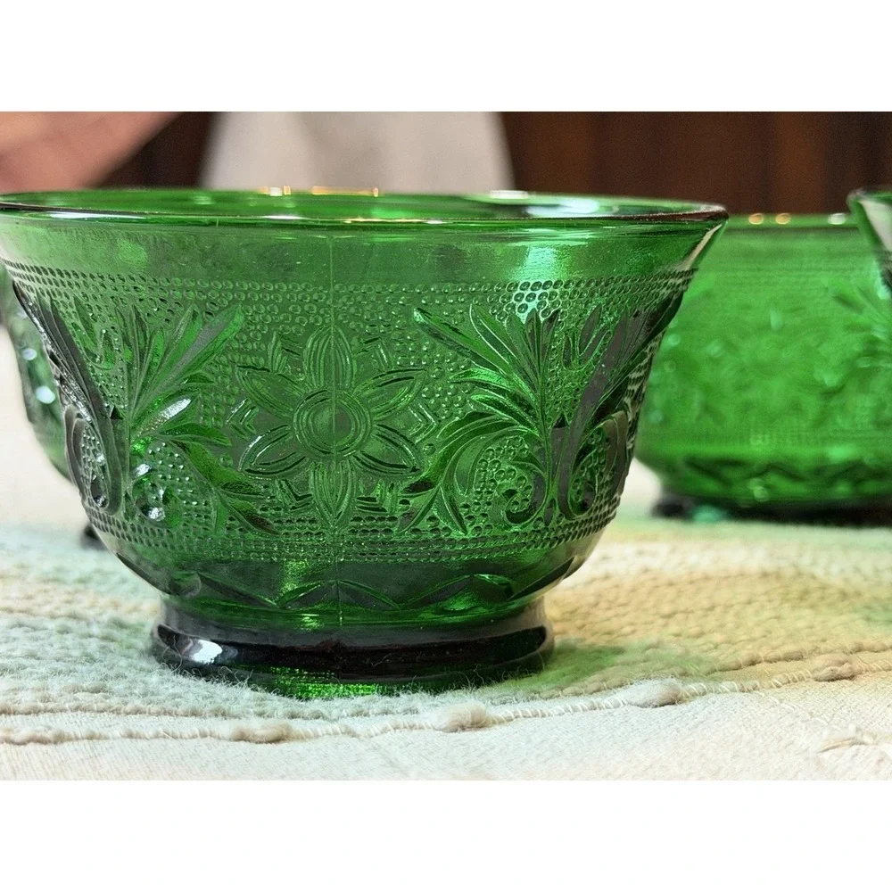 Vintage Anchor Hocking Forest‎ Green Sandwich Sherbet Dessert Bowls. (4)